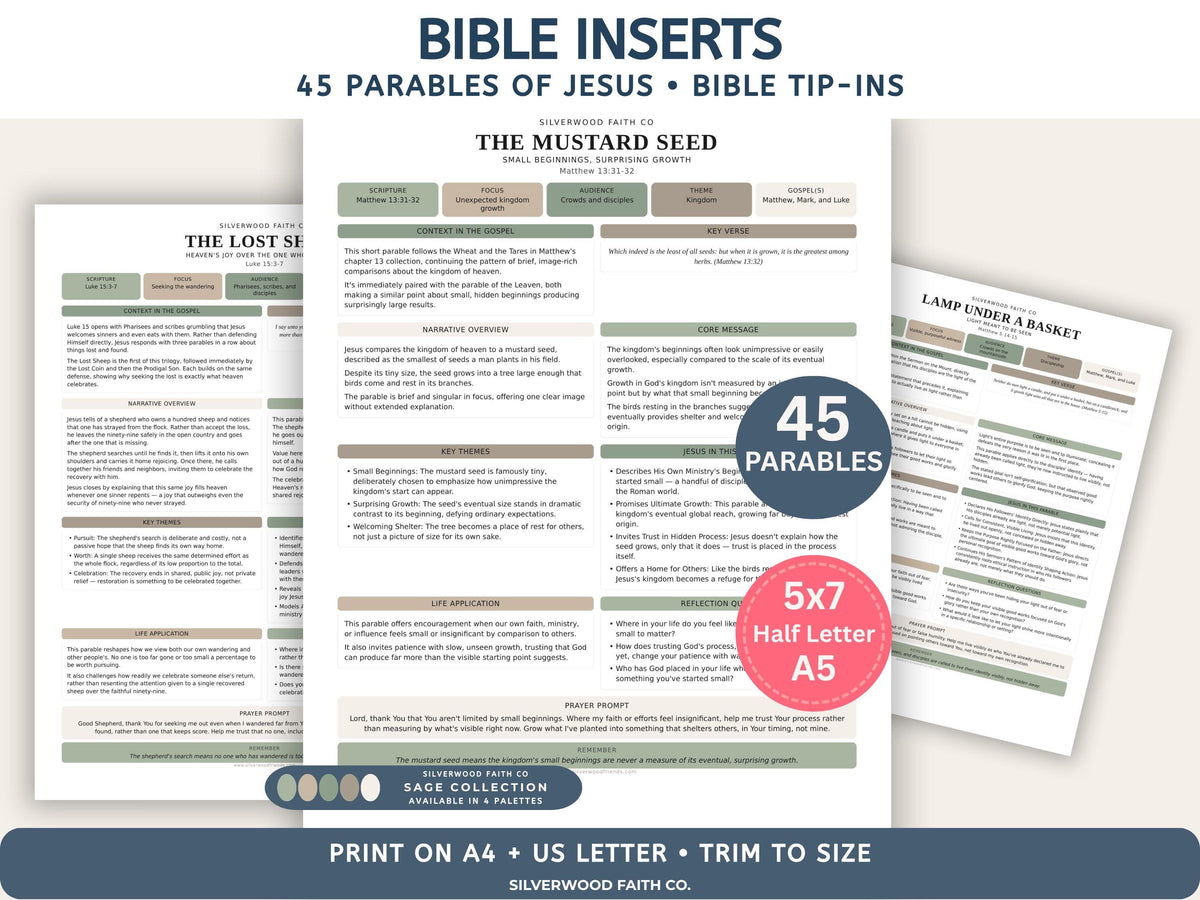 Bible Inserts Parables of Jesus Study Guide, Bible Tip Ins 45 Parable Summaries Bible Study Notes, Jesus Teachings, SAGE (Digital Download)