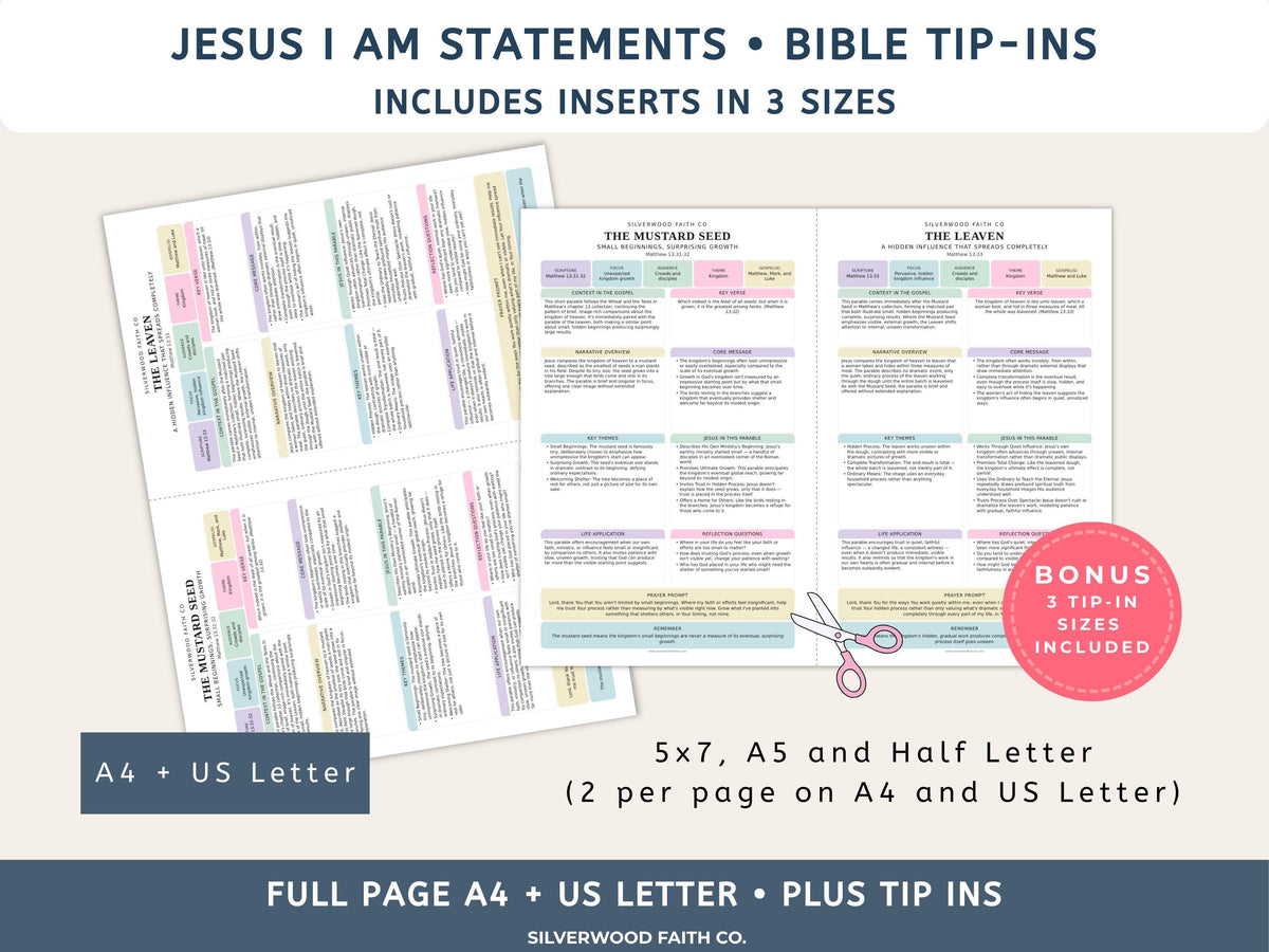 Bible Inserts I Am Statements of Jesus, Bible Tips Ins Jesus I AM Statements Printable Worksheets, PASTEL (Digital Download)