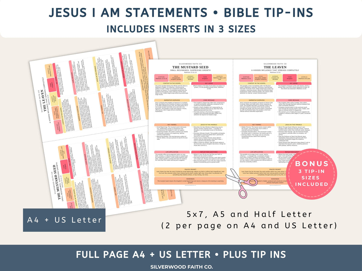 Bible Inserts I Am Statements of Jesus, Bible Tip Ins Jesus I AM Statements Printable Worksheets, PINK MEADOW (Digital Download)