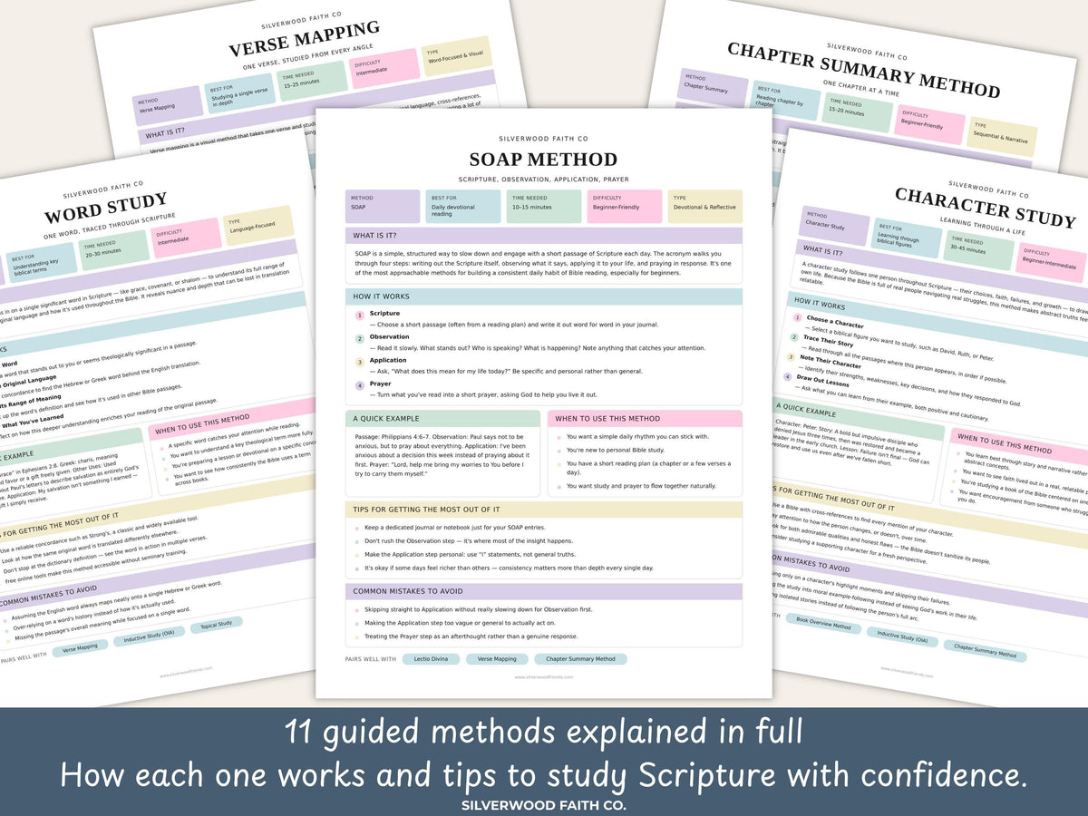 Bible Study Methods Bundle, Bible Study Journal Methods, SOAP Bible Study Method, Verse Mapping, Bible Character Study (Digital Download)614