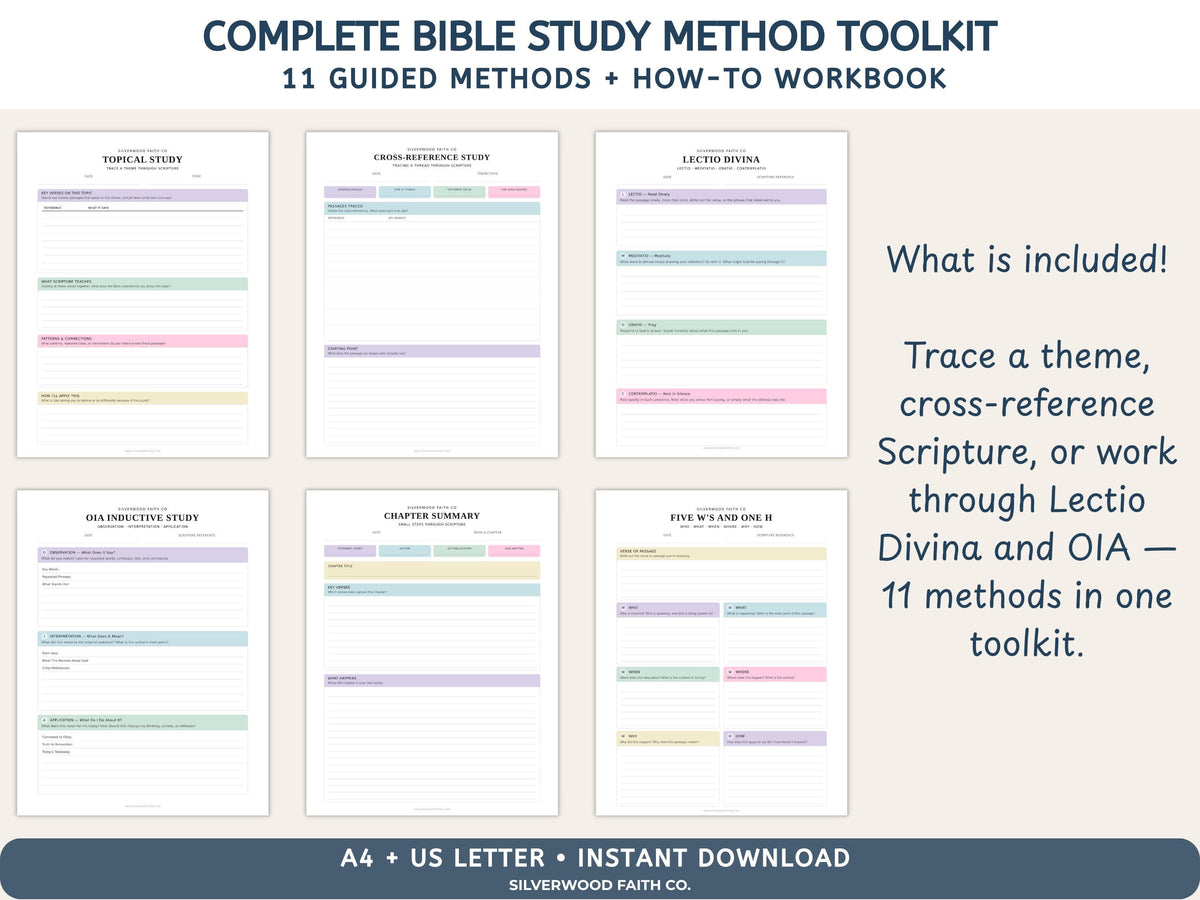 Bible Study Methods Bundle, Bible Study Journal Methods, SOAP Bible Study Method, Verse Mapping, Bible Character Study (Digital Download)614