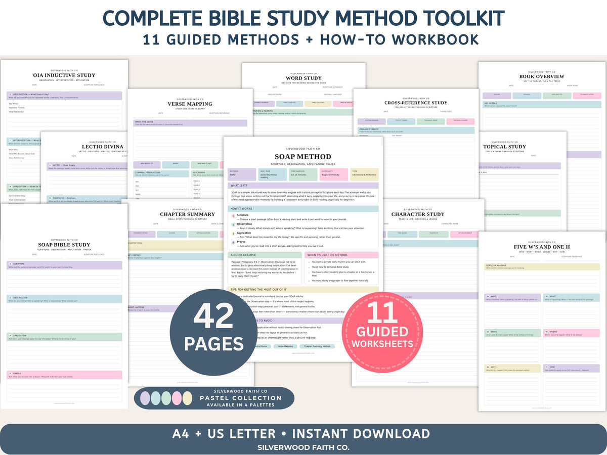 Bible Study Methods Bundle, Bible Study Journal Methods, SOAP Bible Study Method, Verse Mapping, Bible Character Study (Digital Download)614