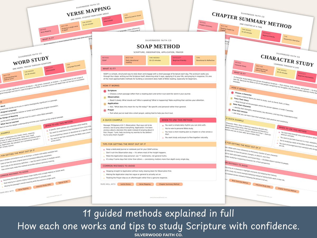 Bible Study Methods Bundle, Bible Study Journal Methods, SOAP Bible Study Method, Verse Mapping, Bible Character Study (Digital Download)615