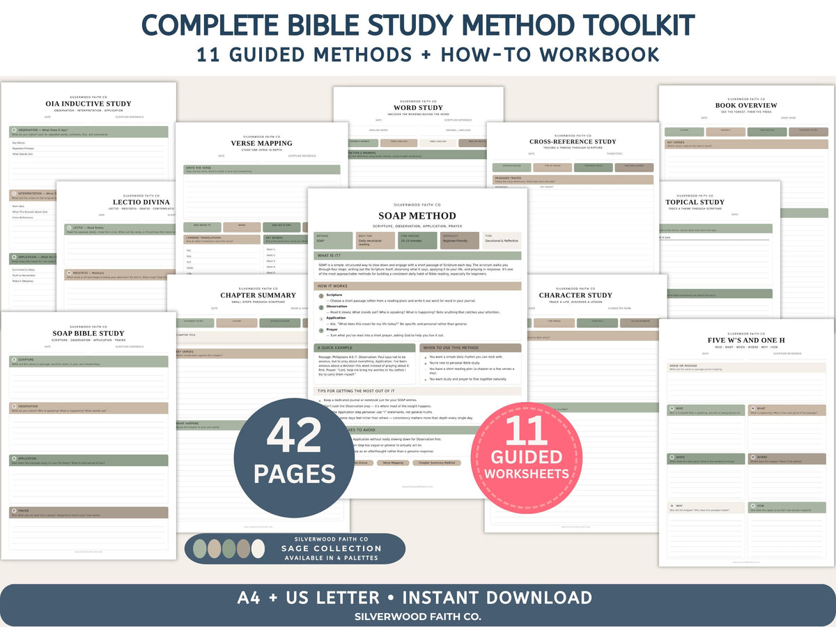 Bible Study Methods Bundle, Bible Study Journal Methods, SOAP Bible Study Method, Verse Mapping, Bible Character Study (Digital Download)614