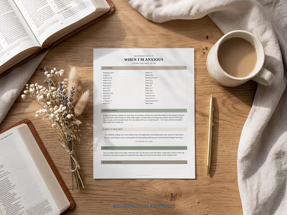 "When I'm Anxious" prayer journal digital print — minimalist Christian devotional with verse mapping and journaling space