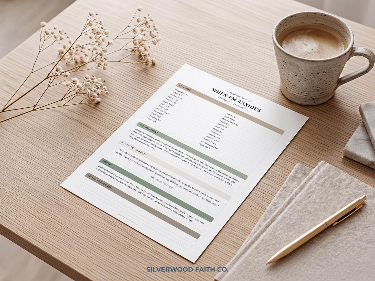 Mindfulness prayer worksheet digital download — organized faith study template with journaling prompts and verse mapping