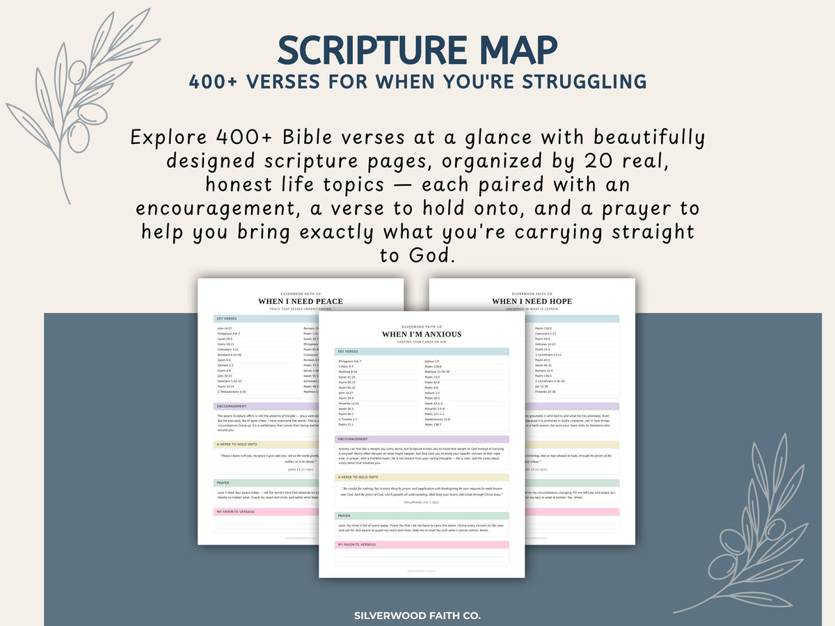 Scripture Map Printable Anxiety Bible Study Guide, Bible Journaling Printable PDF, Prayer Journal Pages, PASTEL (Digital Download) 629