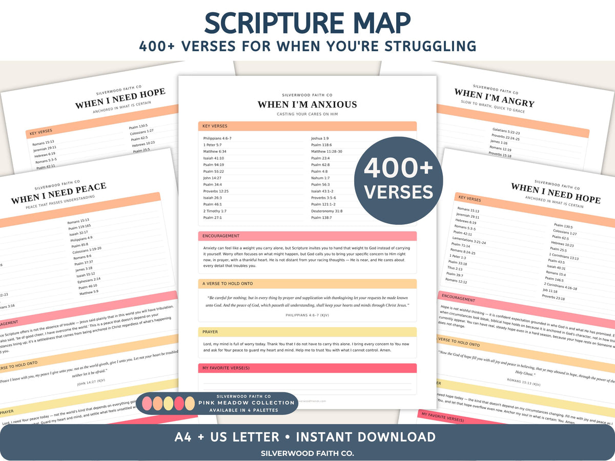 Scripture Map Printable Anxiety Bible Study Guide, Loaded Bible Scripture Cards, Christian Gift PDF | PINK MEADOW (Digital Download) 631