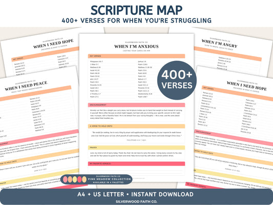 Scripture Map Printable Anxiety Bible Study Guide, Loaded Bible Scripture Cards, Christian Gift PDF | PINK MEADOW (Digital Download) 631