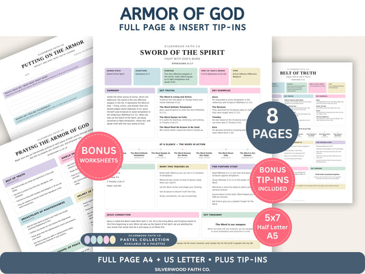 Armor Of God Bible Study Guide, Loaded Bible Tip Ins, Bible Journaling Inserts Printable PDF, PASTEL (Digital Download)
