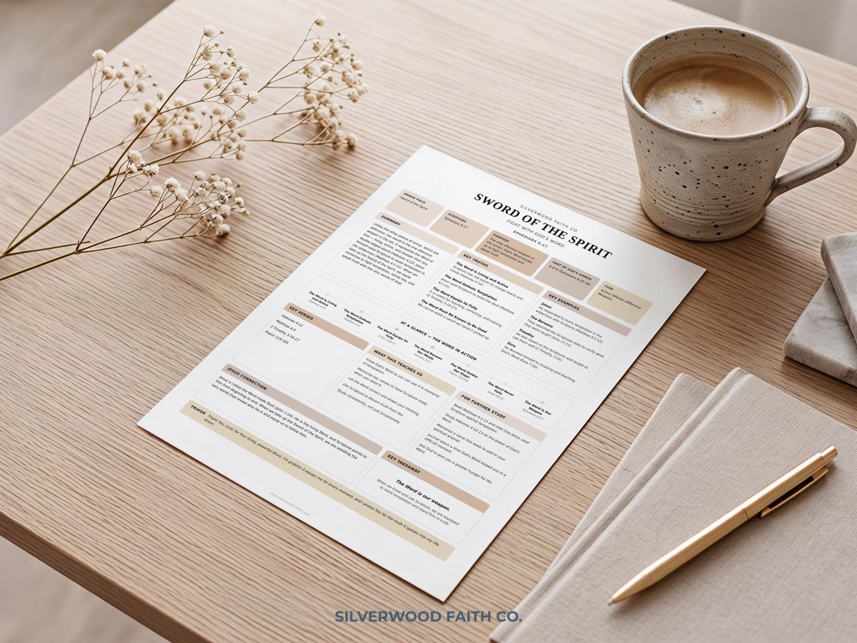 Bible lesson poster instant download — clean structured layout with neutral earth tones for journaling and study notes