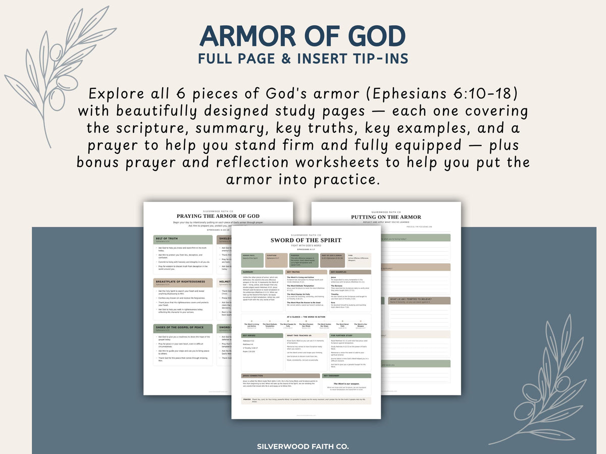 Armor Of God Bible Study Guide, Loaded Bible Tip Ins, Bible Journaling Inserts Printable PDF, SAGE BOTANICAL (Digital Download) 637