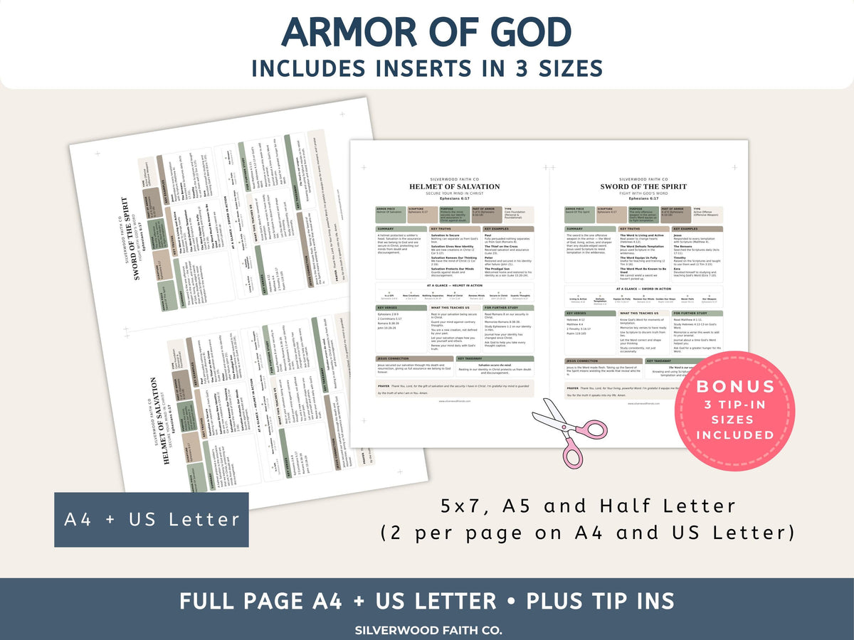 Armor Of God Bible Study Guide, Loaded Bible Tip Ins, Bible Journaling Inserts Printable PDF, SAGE BOTANICAL (Digital Download) 637