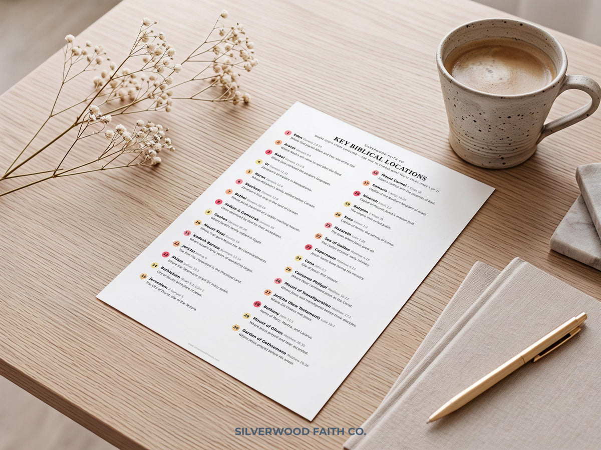 Scripture location guide digital download — minimalist faith study poster with clear hierarchical text layout