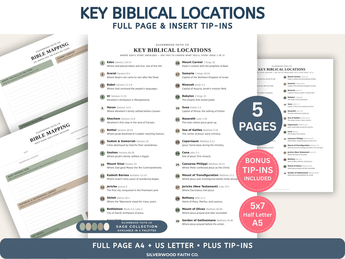 Bible Mapping Printable Study Guide, Biblical Map Location Reference Worksheets, Bible Map Printable PDF, SAGE (Digital Download)