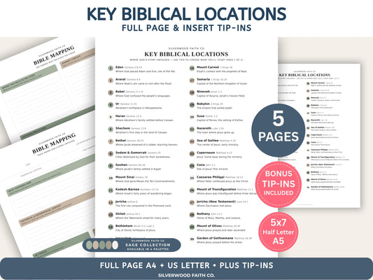 Bible Mapping Printable Study Guide, Biblical Map Location Reference Worksheets, Bible Map Printable PDF, SAGE (Digital Download)