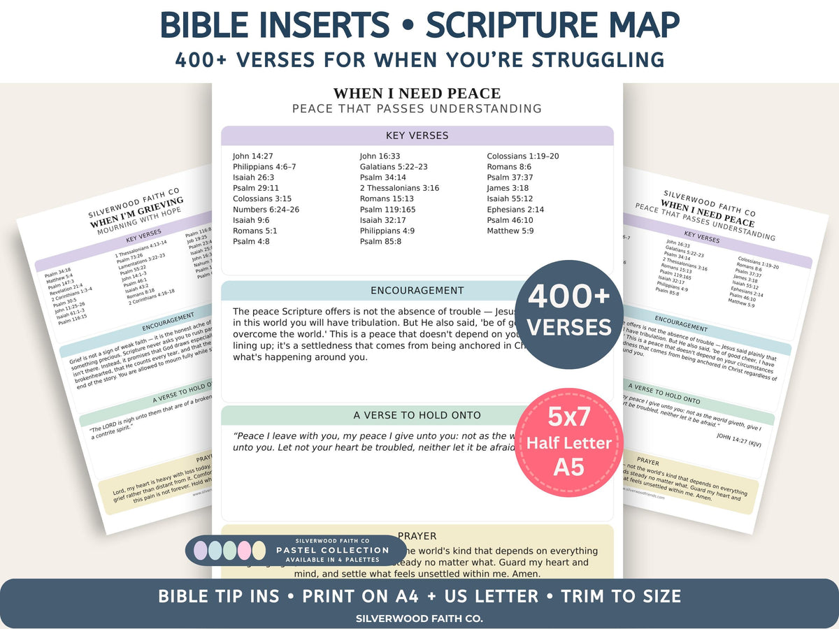 Bible Verse Feelings Loaded Bible Inserts, Scripture Map Bible Tip Ins, Bible Verse for Emotions Anxiety Fear Hope Peace (Digital Download)
