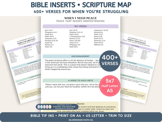 Bible Verse Feelings Loaded Bible Inserts, Scripture Map Bible Tip Ins, Bible Verse for Emotions Anxiety Fear Hope Peace (Digital Download)