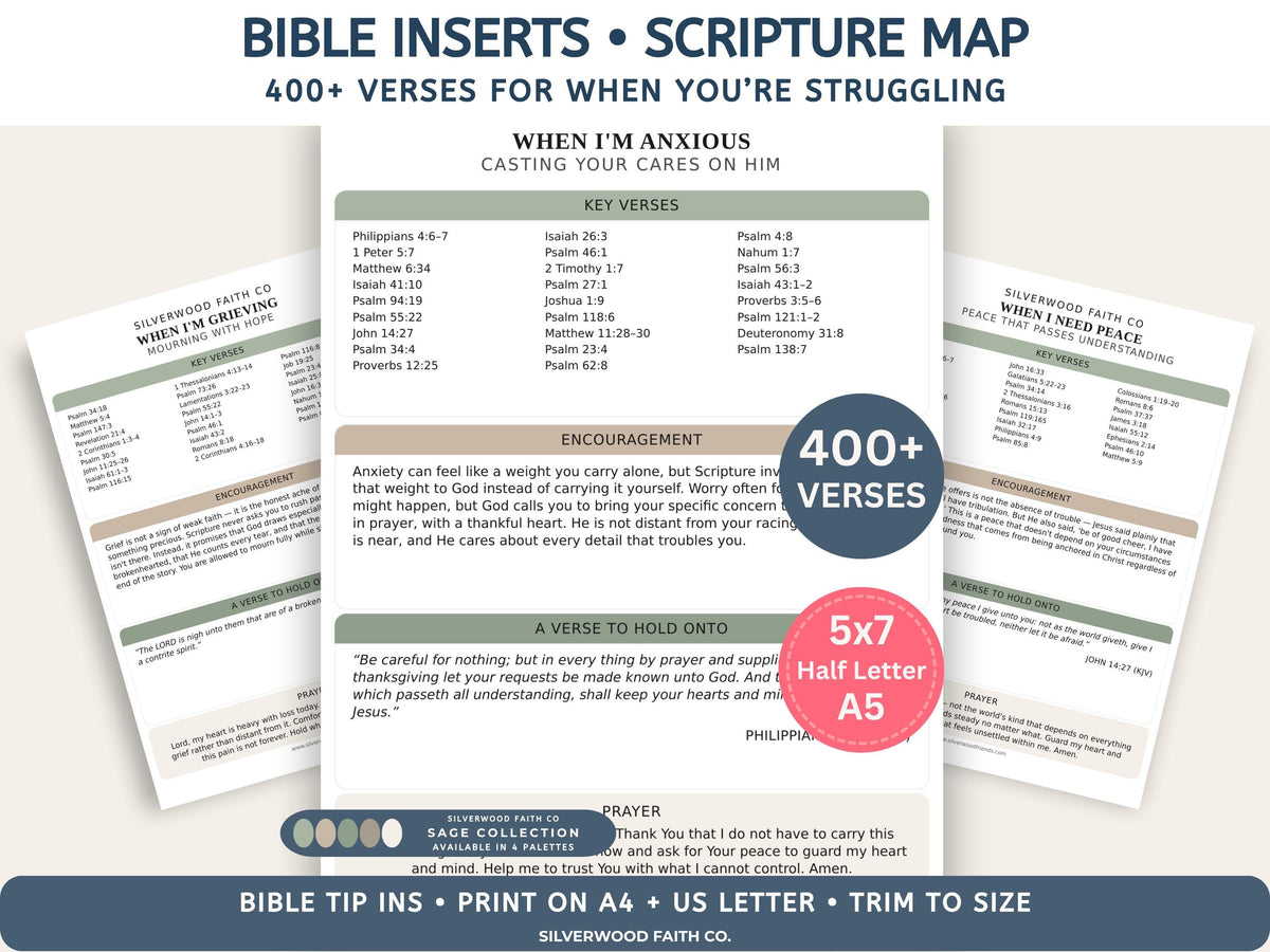 Bible Verse Feelings Loaded Bible Inserts, Scripture Map Bible Tip Ins, Bible Verse for Emotions Anxiety Fear Hope Peace (Digital Download)