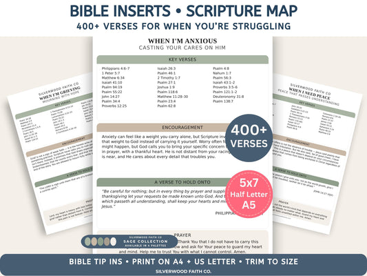 Bible Verse Feelings Loaded Bible Inserts, Scripture Map Bible Tip Ins, Bible Verse for Emotions Anxiety Fear Hope Peace (Digital Download)