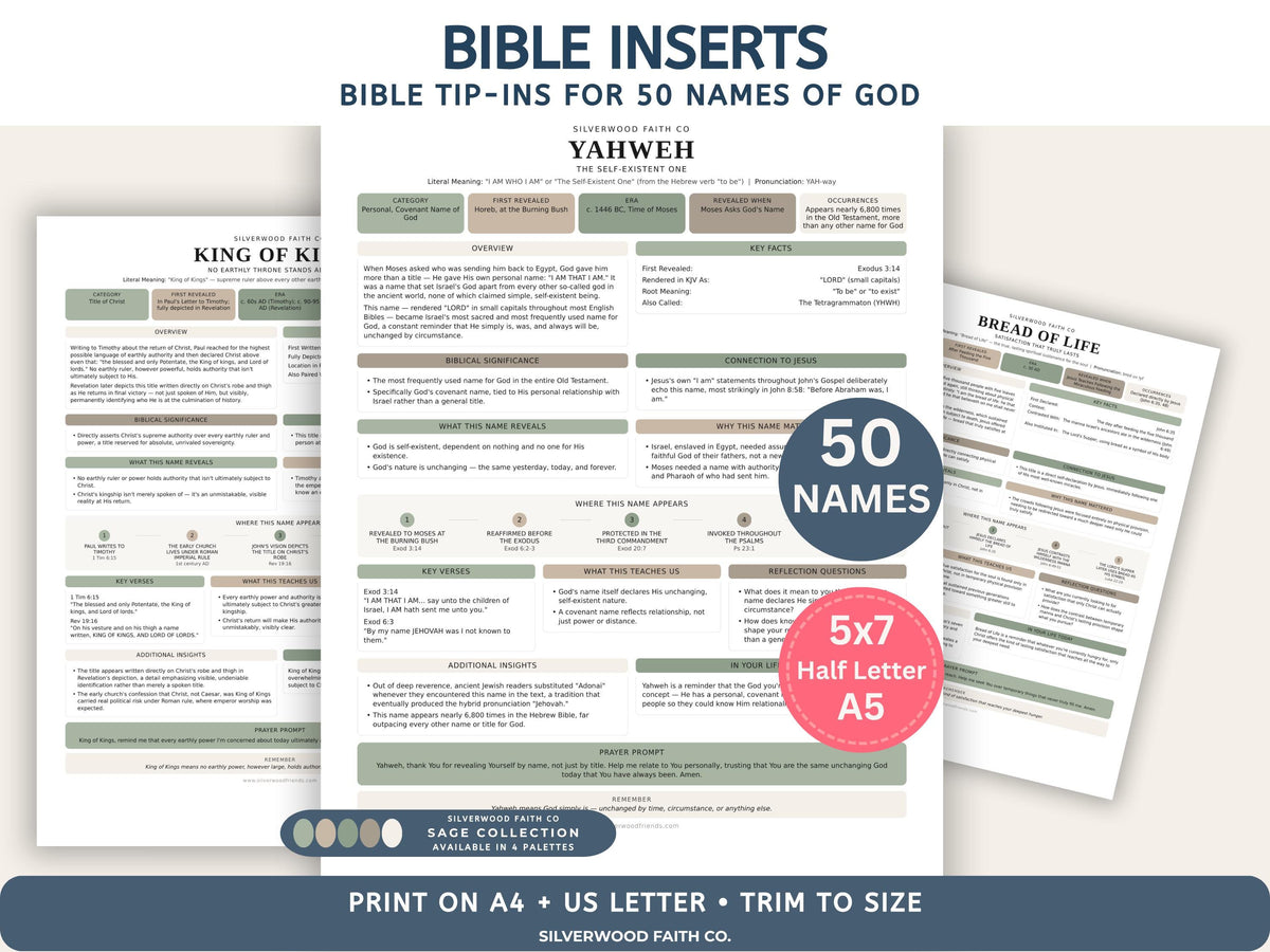 Bible Inserts 50 Names of God Bible Study Guide, Bible Tip-Ins 50 Summaries on God's Name in the Bible, SAGE