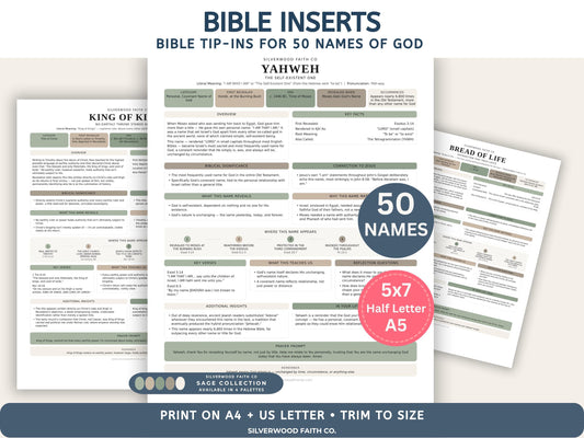 Bible Inserts 50 Names of God Bible Study Guide, Bible Tip-Ins 50 Summaries on God's Name in the Bible, SAGE