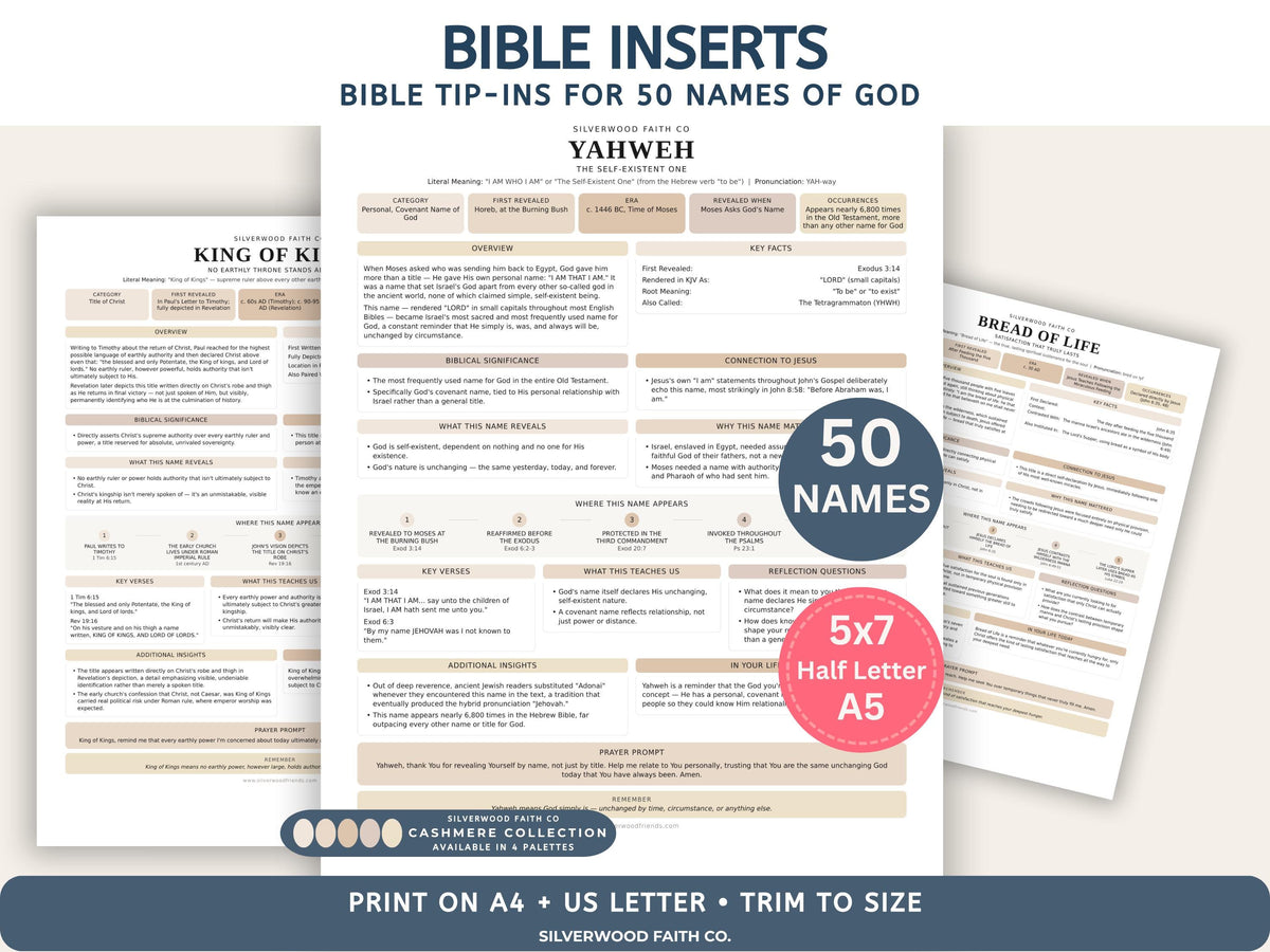 Bible Inserts 50 Names of God Bible Study Guide, Bible Tip-Ins 50 Summaries on God's Name in the Bible, CASHMERE