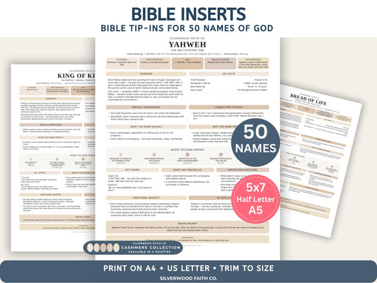 Bible Inserts 50 Names of God Bible Study Guide, Bible Tip-Ins 50 Summaries on God's Name in the Bible, CASHMERE