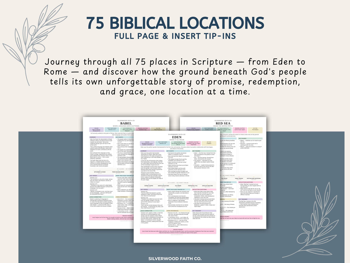 75 Biblical Locations Bible Study Inserts: Tips Ins, Bible Location Study Guide, Bible Summaries, Printable PDF, PASTEL (Digital Download)