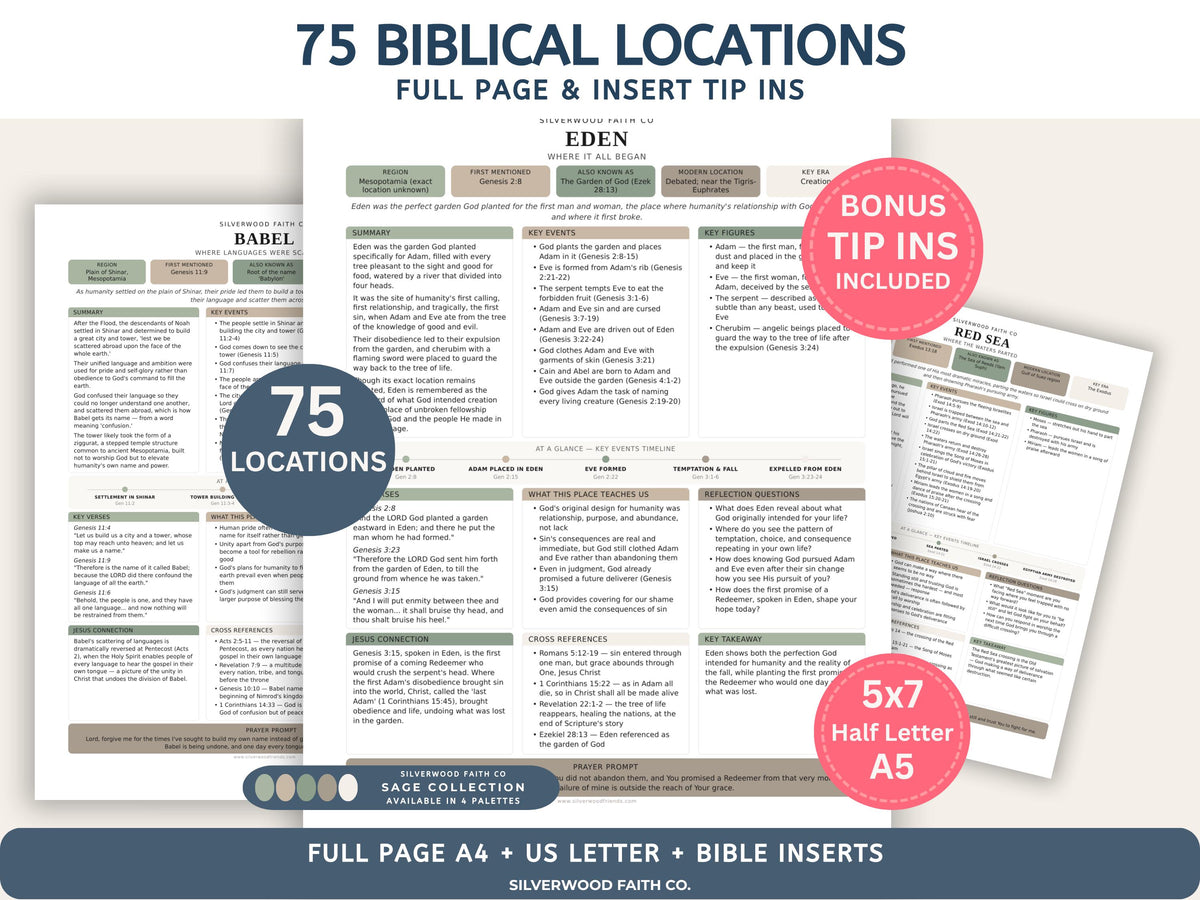 75 Biblical Locations Bible Study Inserts: Tips Ins, Bible Location Study Guide, Bible Summaries, Printable PDF, SAGE (Digital Download)
