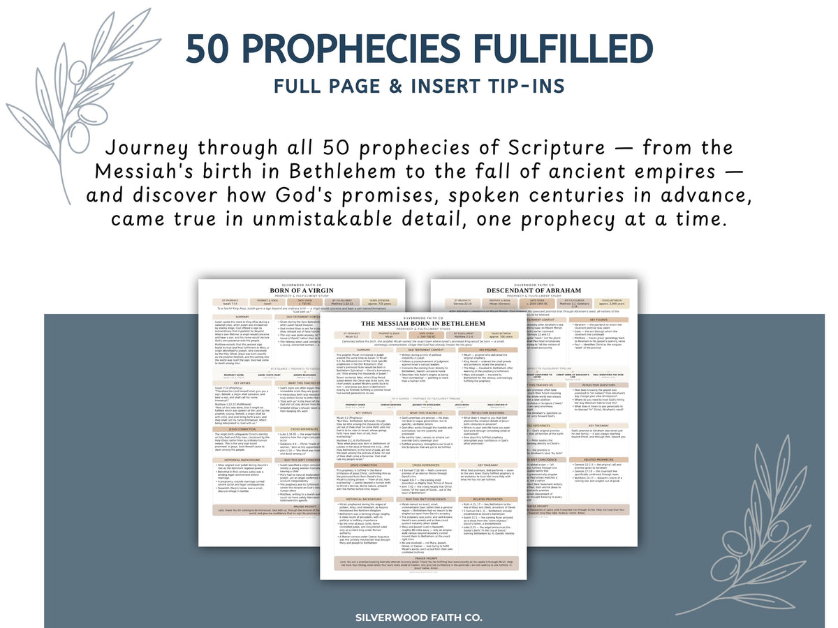 50 Prophecies Fulfilled Bible Study Inserts: Tips Ins, Bible Prophecy Study Guide, Old Testament Prophecy Printable PDF (Digital Download)