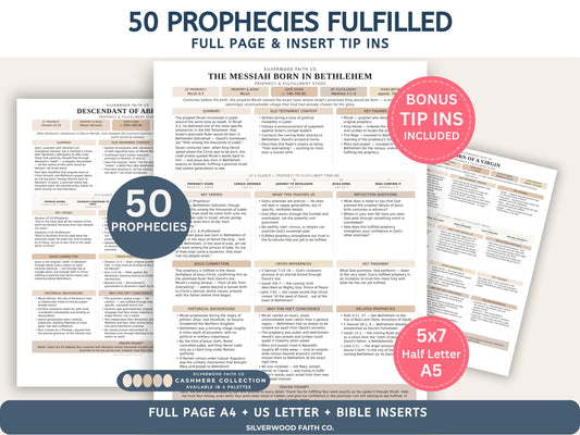 50 Prophecies Fulfilled Bible Study Inserts: Tips Ins, Bible Prophecy Study Guide, Old Testament Prophecy Printable PDF, Neutral