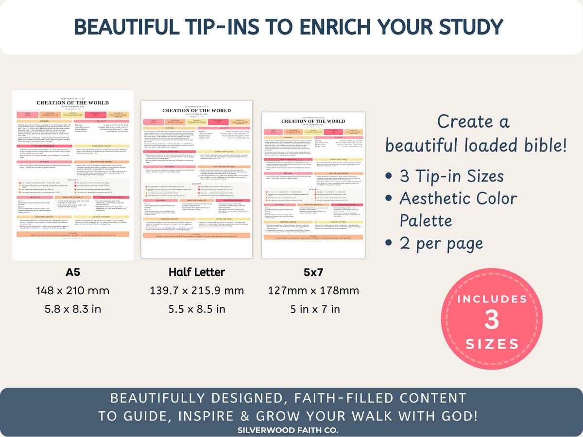 Bible Inserts Biblical Events Bible Study Guide, Bible Tip Ins 50 Events of the Bible, Biblical Timeline PDF, PINK MEADOW (Digital Download)