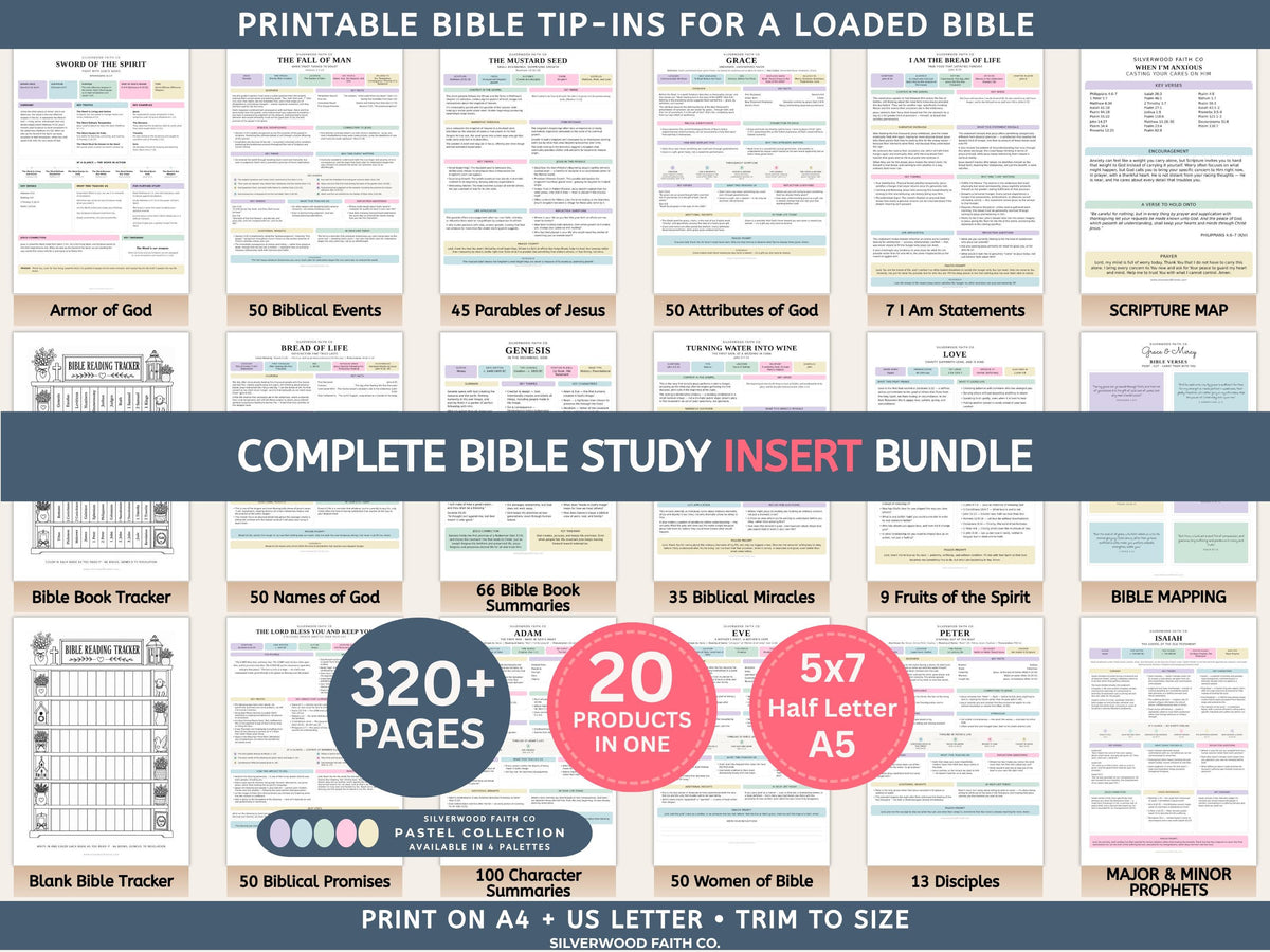Complete Bible INSERT Study Guide Bundle, Loaded Bible Study Tip Ins, Bible Summaries, Bible Study Resources, Printable (Digital Download)