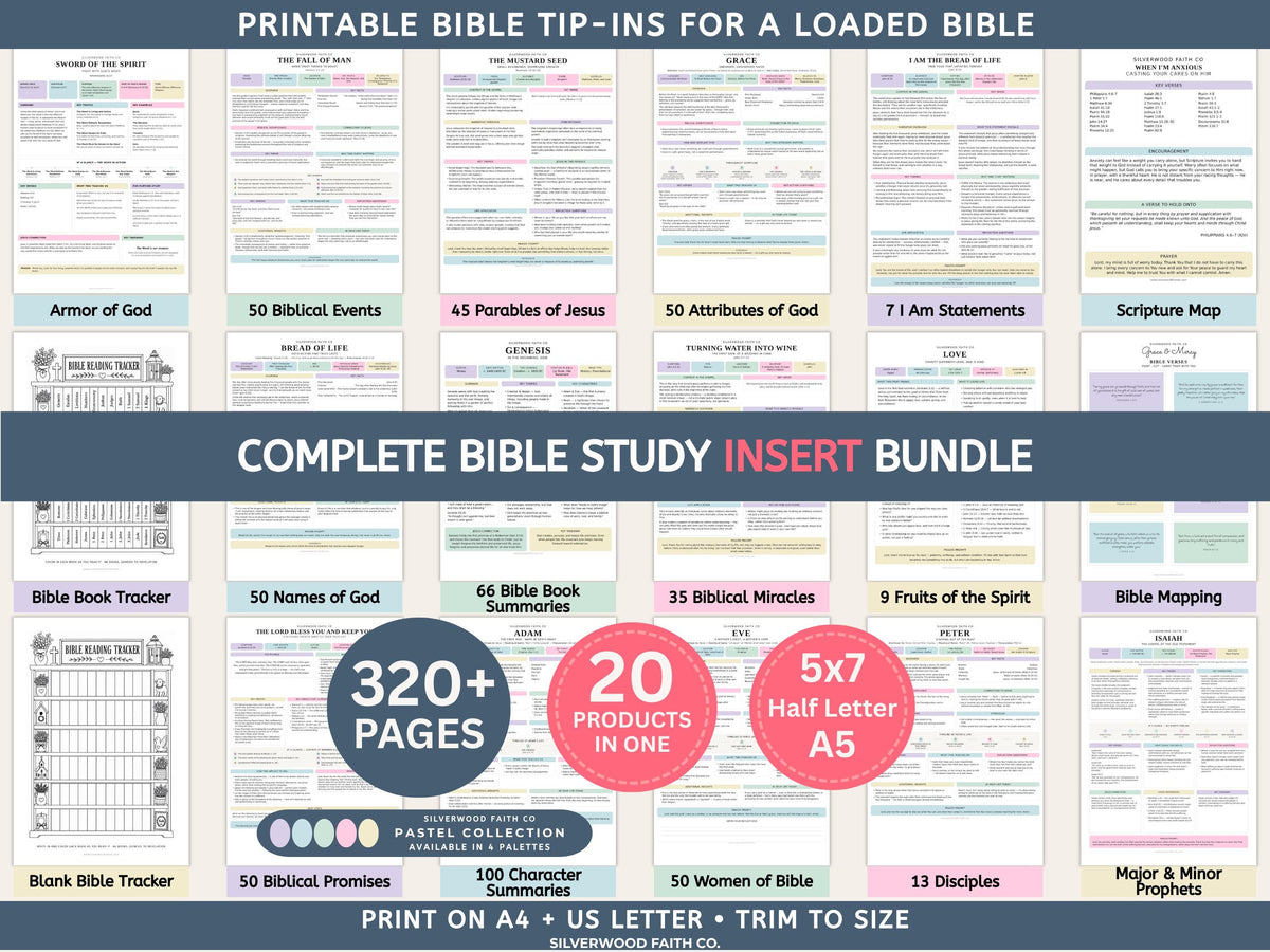 Complete Bible INSERT Study Guide Bundle, Loaded Bible Study Tip Ins, Bible Summaries, Bible Study Resources, Printable (Digital Download)