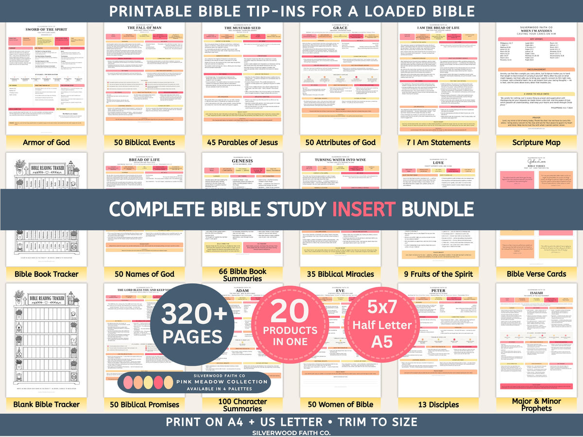 Complete Bible INSERT Study Guide Bundle, Loaded Bible Study Tip Ins, Bible Summaries, Bible Study Resources, Printable (Digital Download)