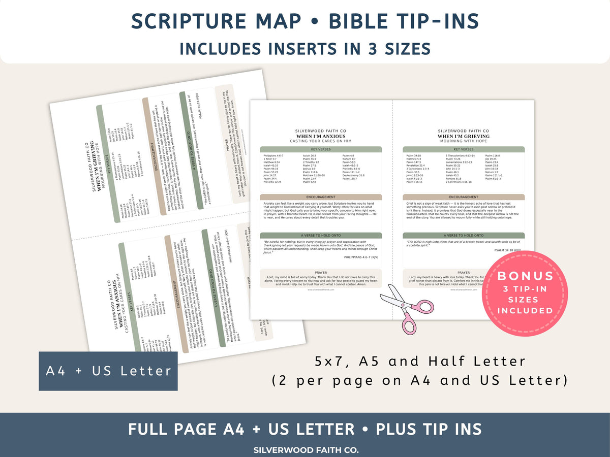 Bible Verse Feelings Loaded Bible Inserts, Scripture Map Bible Tip Ins, Bible Verse for Emotions Anxiety Fear Hope Peace (Digital Download)