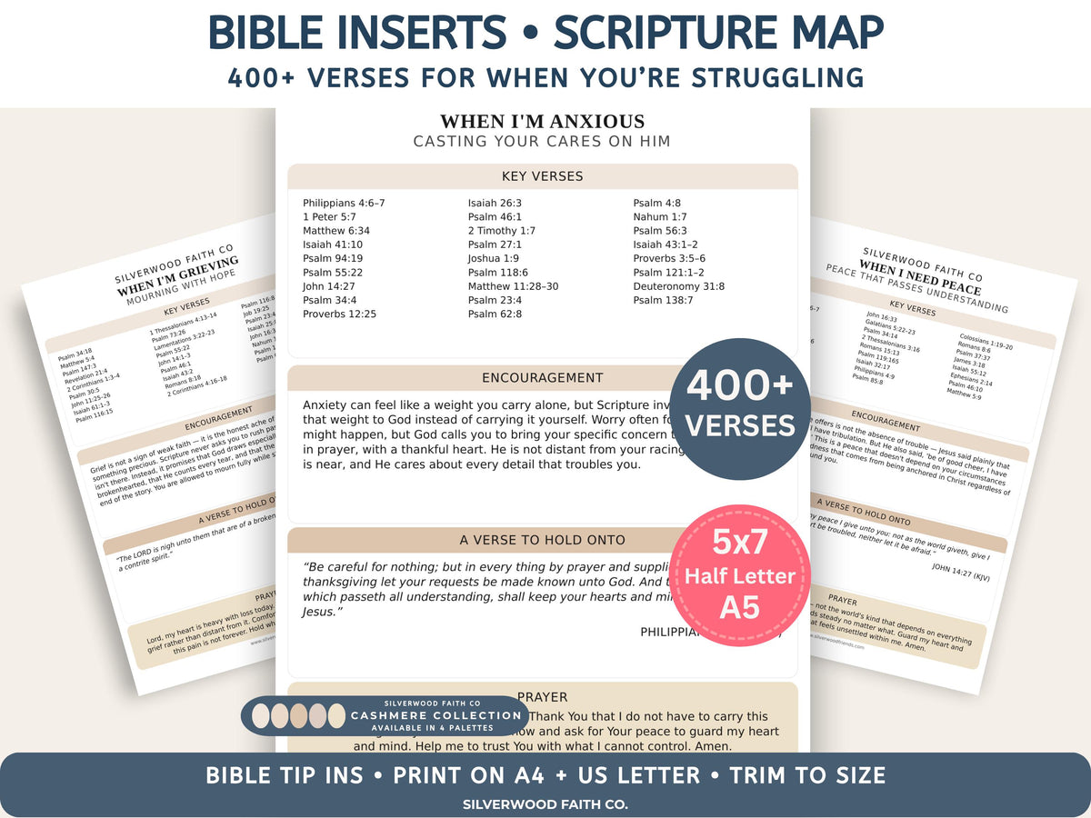 Bible Verse Feelings Loaded Bible Inserts, Scripture Map Bible Tip Ins, Bible Verse for Emotions Anxiety Fear Hope Peace (Digital Download)