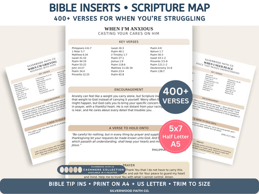 Bible Verse Feelings Loaded Bible Inserts, Scripture Map Bible Tip Ins, Bible Verse for Emotions Anxiety Fear Hope Peace (Digital Download)