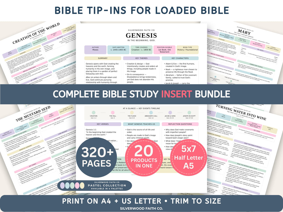 Complete Bible Insert Study Guide Bundle, Loaded Bible Study Tip Ins, Bible Summaries, Bible Study Resources, Printable (Digital Download)