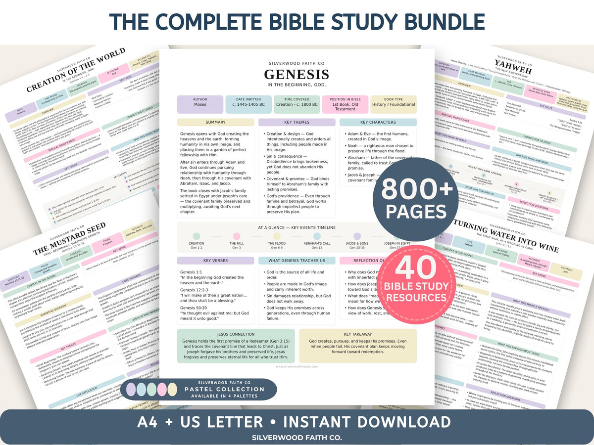 Mega Bible Study Bundle, Bible Study Guides, Bible Book Summaries, Bible Character Summary, Bible Study Printables, PASTEL(Digital Download)