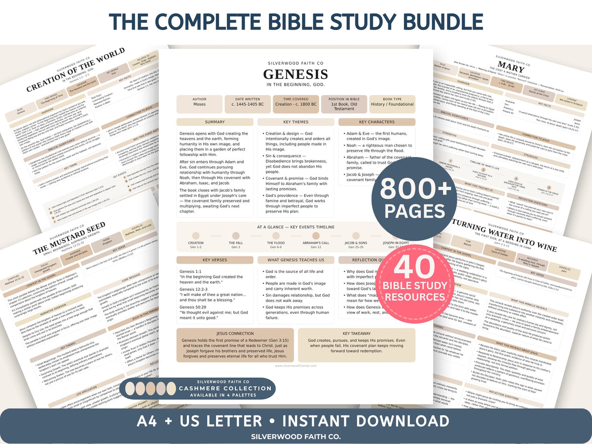 Complete Bible Study Bundle, Bible Study Guides, Bible Book Summaries, Bible Character Summary, Bible Study Resource Tool (Digital Download)