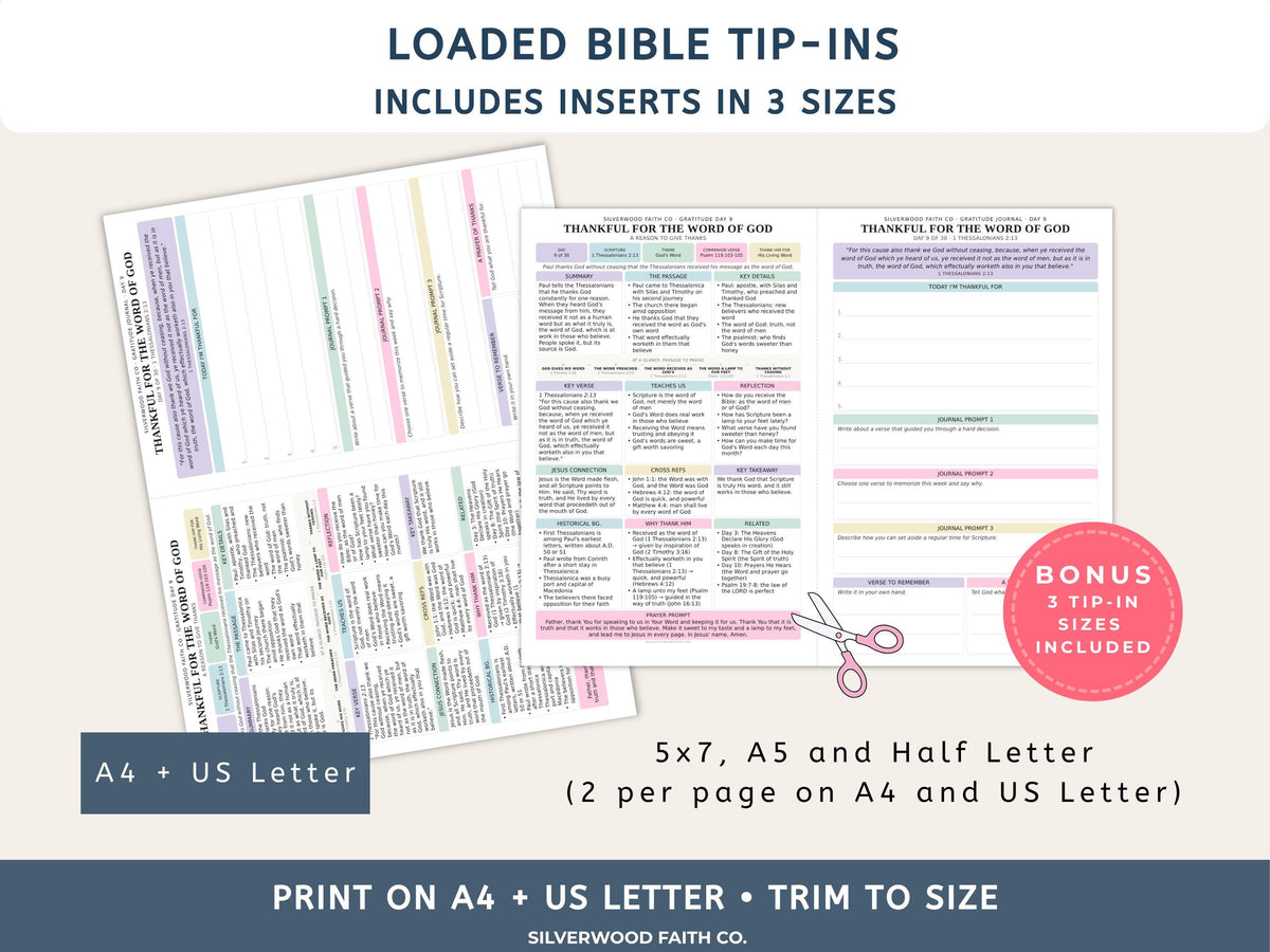 Thanksgiving 30 Day Gratitude Bible Study Guide, Bible Study Inserts, Bible Tips Ins, Thanksgiving Bible Verse Printable (Digital Download)