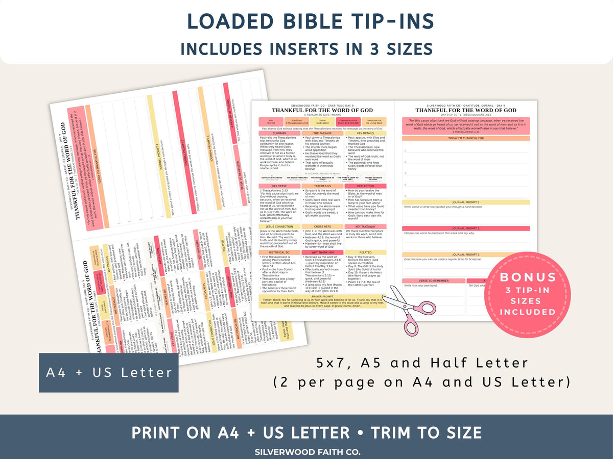Thanksgiving 30 Day Gratitude Bible Study Guide, Bible Study Inserts, Bible Tips Ins, Thanksgiving Bible Verse Printable (Digital Download)