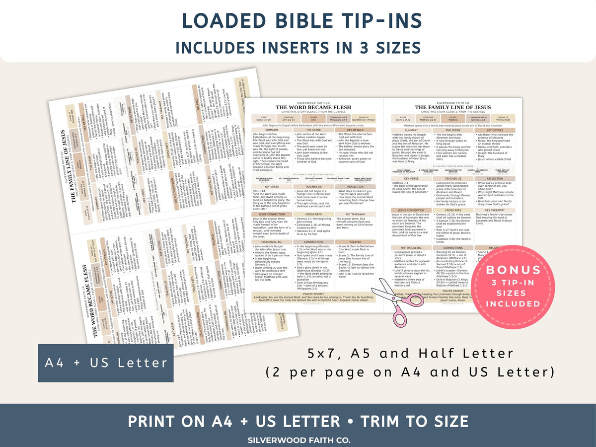 Christmas Nativity Bible Study Guide, Birth of Jesus Bible Study Inserts, Neutral Bible Tips Ins, Christmas Devotional (Digital Download)