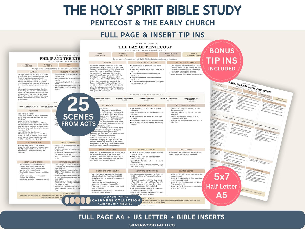 Holy Spirit Bible Study Inserts, Book of Acts Tips Ins, Pentecost Bible Study Guide, Early Church Bible Study Printable (Digital Download)