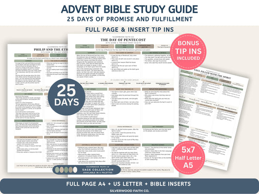 Advent Bible Study Guide, 25 Days of Advent Bible Study Inserts, Christmas Bible Study Tip Ins, Promise and Fulfillment (Digital Download)