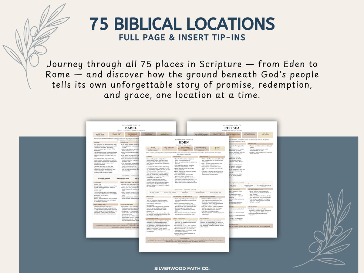 75 Biblical Locations Bible Study Inserts: Tips Ins, Bible Location Study Guide, Bible Summaries, Printable PDF, (Digital Download)