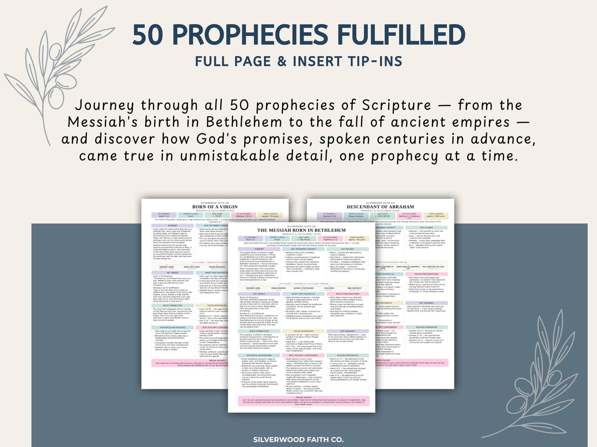 50 Prophecies Fulfilled Bible Study Inserts: Tips Ins, Bible Prophecy Study Guide, Old Testament Prophecy Printable PDF (Digital Download)