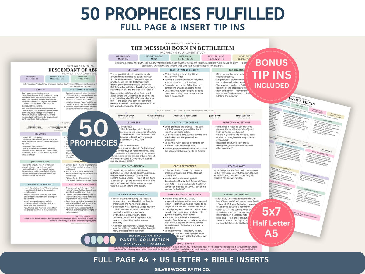 50 Prophecies Fulfilled Bible Study Inserts: Tips Ins, Bible Prophecy Study Guide, Old Testament Prophecy Printable PDF (Digital Download)